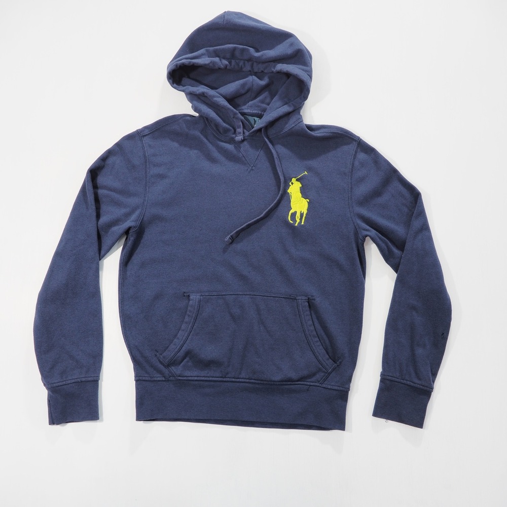 Vintage Polo Ralph Lauren Hoodie Mens Small Blue Big Pony Sweatshirt Pullover